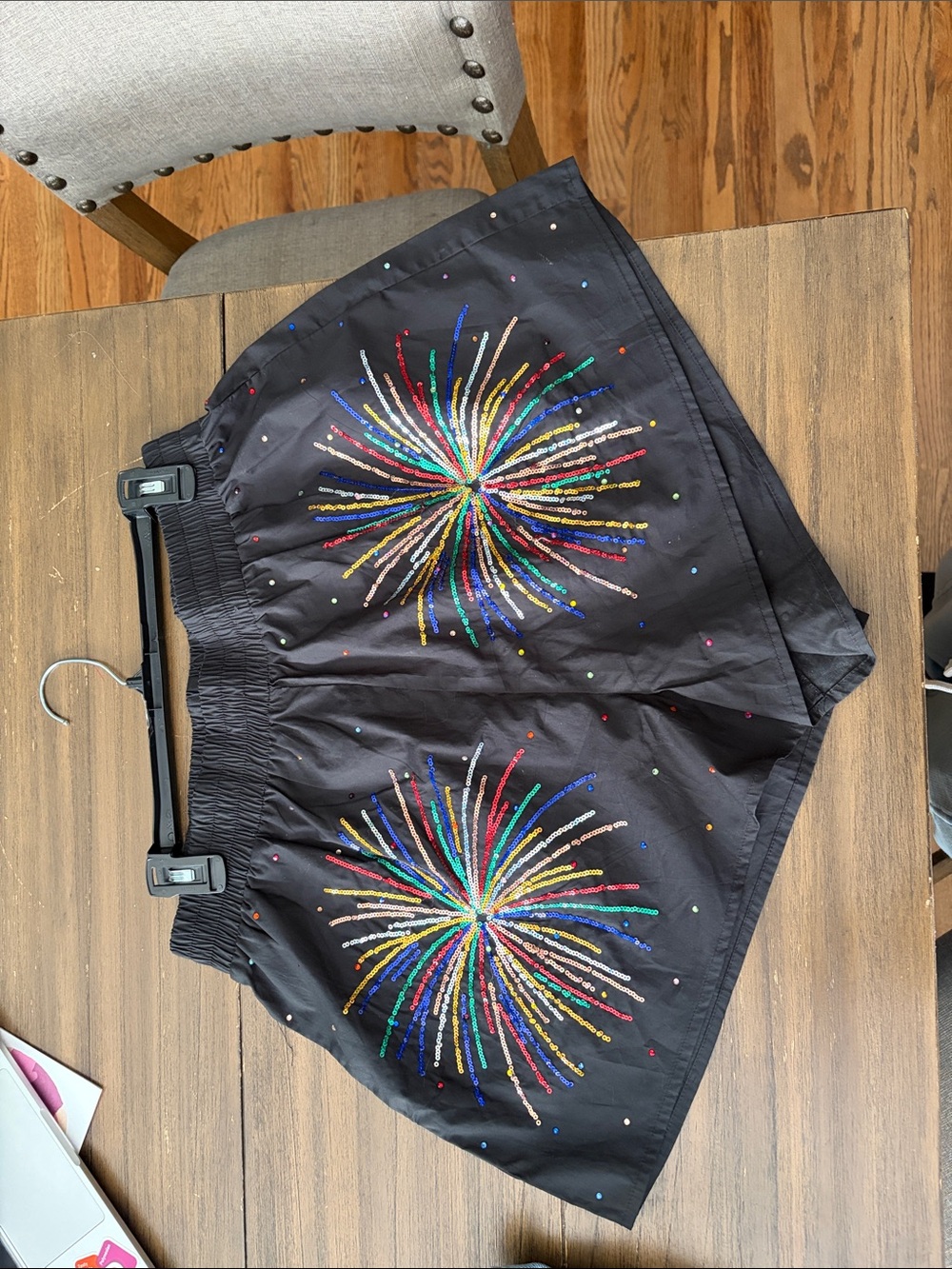 QUEEN OF SPARKLES Black High-Waist Shorts with Multicolor Sequin Fireworks